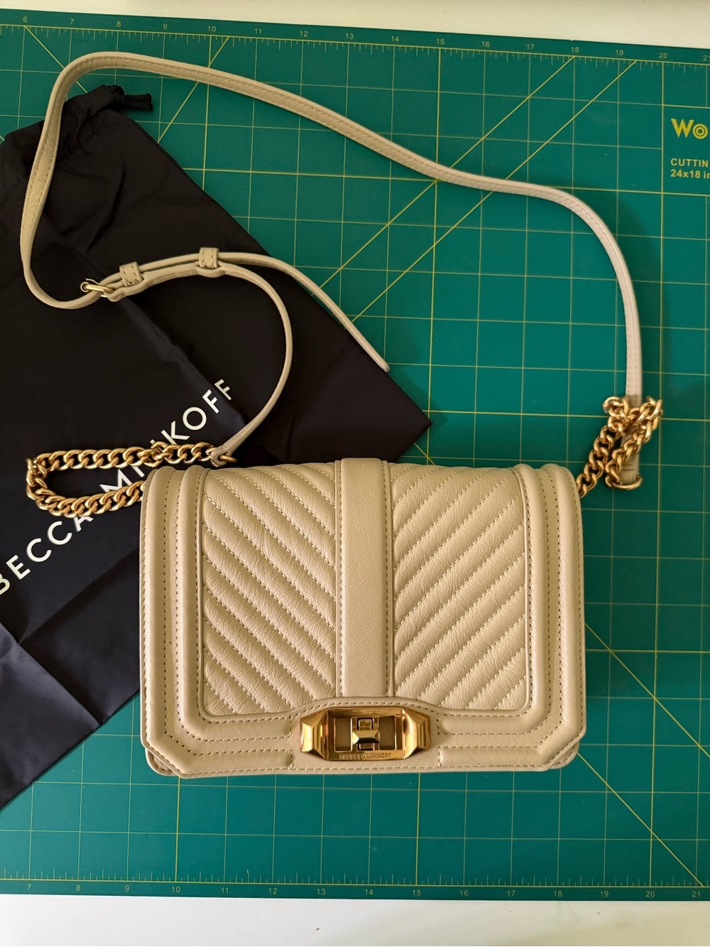 Rebecca Minkoff Beige Quilted Chevron Leather Convertible Crossbody